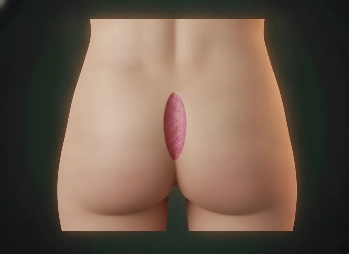Ilustração — Cirurgia convencional do cisto pilonidal